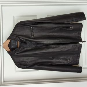 Slim fit black leather racer jacket